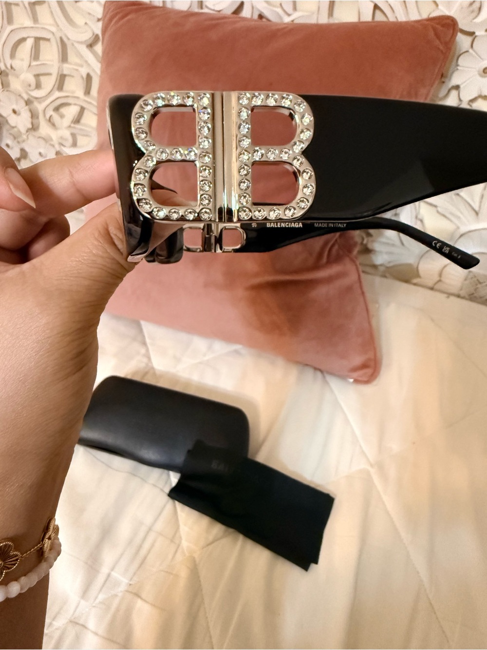 NEW Balenciaga Dynasty Crystal Black Rectangular Sunglasses - Picture 11 of 14